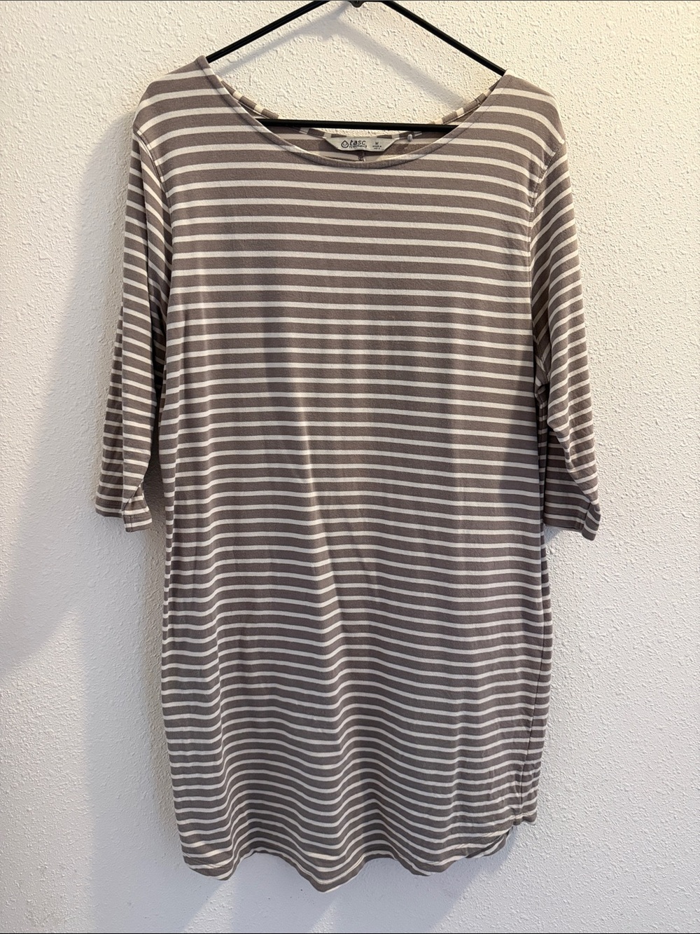 Tasc Performance Shirt Dress - Taupe & White - Size M